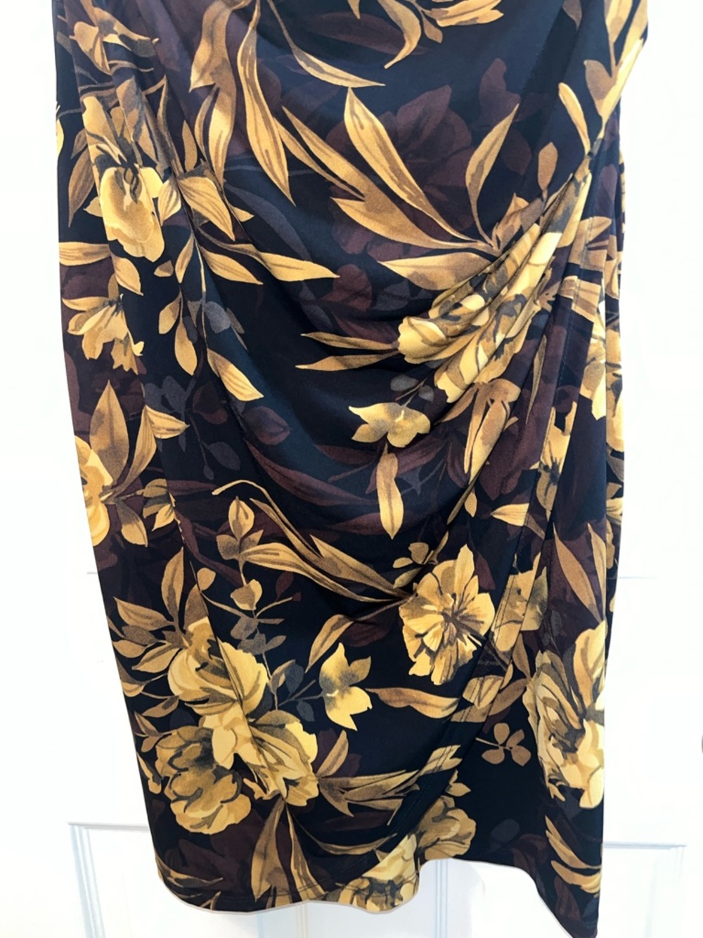 Connected Apparrel Black Midi Dress with Golden Floral Print - Picture 7 of 7